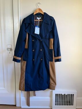 La Ligne x Target Side Stripe Trench Coat Jacket Navy Tan Colorblock Sz M NEW